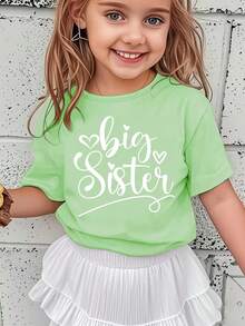 Simple, Comfortable And Sweet T-Shirt For Girls With A "Big Sister" Letter Print. - 綠色 - 查看 1
