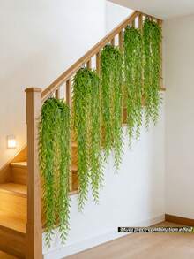 10pcs Light Green Artificial Hanging Leaf Vines, Faux Willow Branches, Simulated Plastic Plants, Green Leaves, Fake Ivy, Suitable For Wall, Balcony, Garden, Wedding, Windowsill, Party, Wreath Decoration, Jungle Decor, Home Indoor/Outdoor Garden, DIY Basket, Flower Pot Filler, Wedding Party Decoration, UV Resistant - Light Green - View 4
