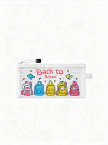 Tas Kosmetik Jala Bergaris Motif Kartun Kembali ke Sekolah, Kantong Alat Tulis Siswa 5 Warna dengan Resleting, Tas Penyimpanan Kosmetik dan Alat Tulis Portabel, Tas Perlengkapan Mandi Nilon dengan Resleting - Ringan, Dapat Menyimpan Tabir Surya, Camilan, Bikini, Dokumen, dan Perlengkapan Pantai - MultiWarna - View 13