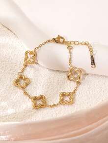 VceTd 1 Set Fashionable Clover Stainless Steel Jewelry Set Suitable For Women's Fashion Commute Or Daily Wear - Yellow Gold - View 7