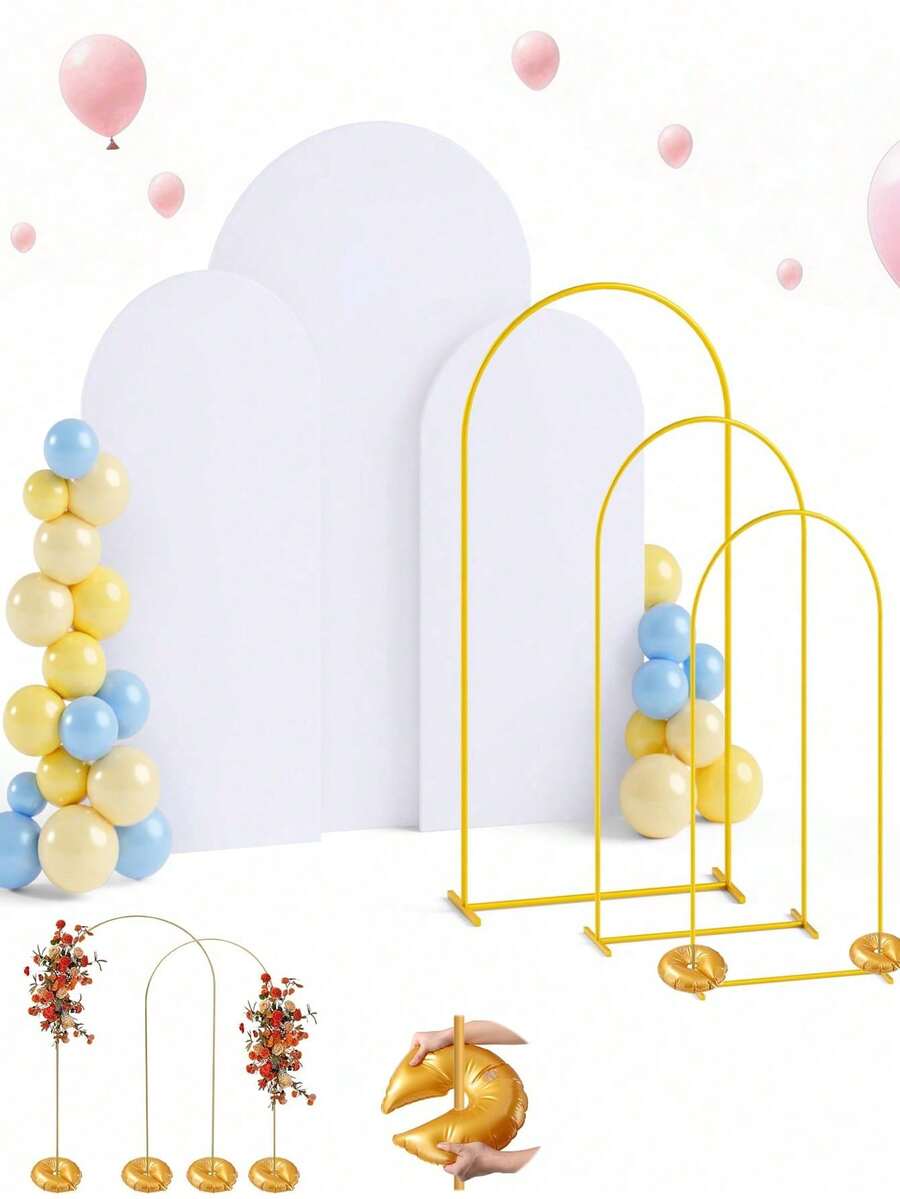 Party Arch Frame And Cover Set (Metal Arch Frame With White Arch Cover And Elastic Backdrop; Wedding Arch Frame Cover; Suitable For Birthday Party And Event Decoration) - Multicolor - View 1