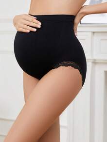 2pcs Women's Lace Trim Maternity & Postpartum Panties, Soft Comfortable High Waist Triangle Underwear - Multicolor - View 3