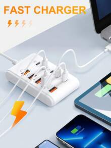 Adaptador USB de 10 puertos [5USB+5PD] Hub de 66W Carga rápida Multi-interfaz, Carga rápida Amplia compatibilidad Dispositivos de interfaz USB, Adecuado para computadoras, portátiles, tabletas y otros dispositivos USB de 5V, Hub USB 10-en-1 con carga rápida PD de 66W y transferencia de datos, Adaptador multi-puerto compacto compatible con portátiles, tabletas, teléfonos inteligentes, unidades USB, discos duros externos y otros dispositivos USB, Adecuado para hogar, oficina, viajes, computadoras, cámaras - Ver 8