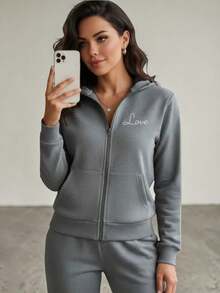 2-PIECE CASUAL SET FOR LADIES, HOODIE AND PANTS - Dark Grey - View 3