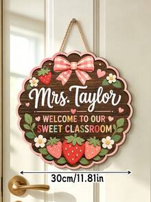 1pc Customized Teacher Name Plate, Personalized Strawberry Classroom Sign, Sweet Classroom Door Hanging Decor, Wooden Teacher Decoration, Teacher Appreciation Gift, Back To School Gift, Welcome To Our Sweet Classroom, Teacher Welcome Sign, Classroom Decor - Multicolor - View 3