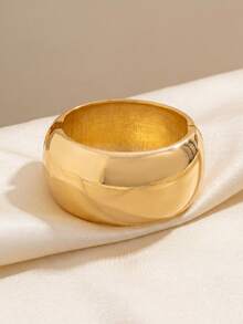 1 chiếc vòng tay cuff bản rộng màu vàng gold, kim loại bóng nhẵn, dạng vòng hở, trang sức cổ tay phong cách tối giản cho nữ, phù hợp phối đồ mùa hè - Vàng - Xem 6