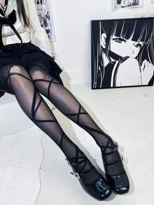 1pc Spring/Summer Thin Y2K Sexy Musical Note Print Tights - Multicolor - View 6