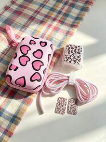 6pcs Leopard Print Heart Pattern Apple Phone Charger Protective Case Data Cable Storage Bag - Multicolor - View 16