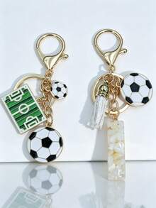 2 piezas Colgante de llavero personalizado con letra de fútbol - Blanco - Ver 30
