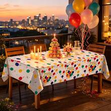 1/3pcs Happy Birthday Disposable Plastic Tablecloth, White Base With Vibrant Multicolor Balloons, Confetti & "Happy Birthday" Letter Print Rectangular Table Cover, Birthday Table Decoration Adults, Family Birthday Dinner, Indoor Outdoor Party Supplies - Birthday Balloons - View 6