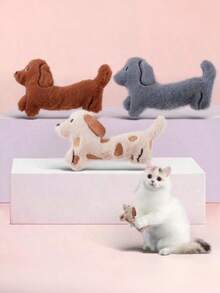 Cute Dachshund Shaped Plush Cat Toy With Built-In Crinkle Paper For Interactive Play - Multicolor - View 5