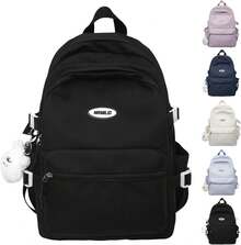 Cute Backpack With Charming Accessories, Casual And Stylish Everyday Bag, Simple Laptop Bag, Waterproof Travel Backpack, Suitable For Women (Blue) - Black - View 2