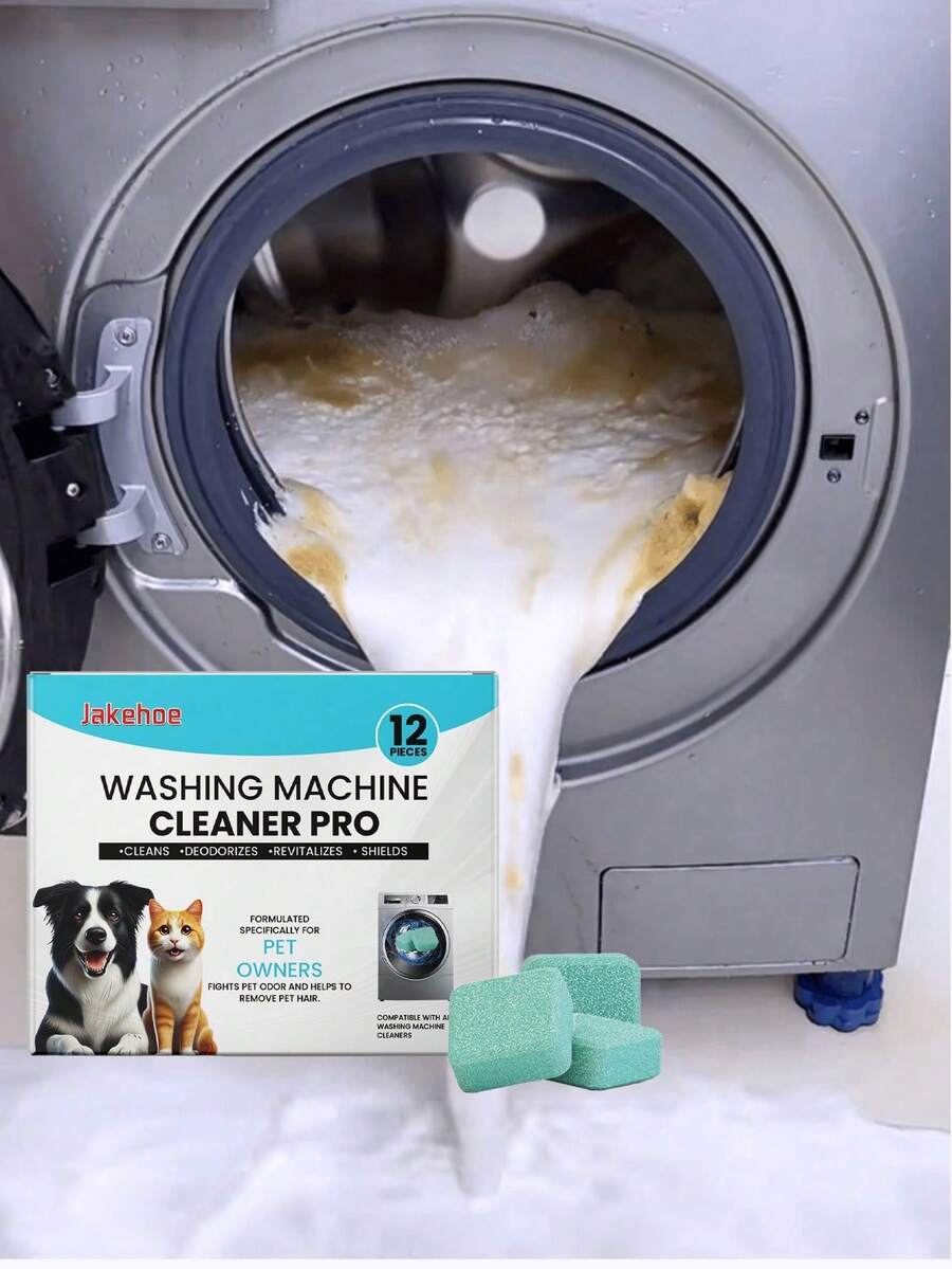 jakehoe 12pcs/Pack Powerful Washing Machine Cleaner Tablets - 3-In-1 Deep Descaling, Thoroughly Removes Limescale. Keeps Your Drum/Pulsator Washing Machine Running Fresh And Smooth. Bathroom Decor & Accessories, Laundry Detergent, Cleaning Supplies, Laundry Room Accessories, Laundry Powder, Laundry Soap, Washing Machine Cleaner, Mold Remover, Bathroom Cleaner