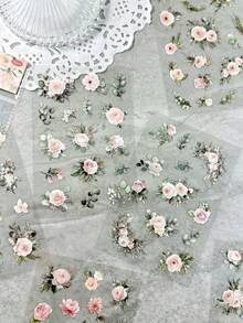 6pcs/Pack Vintage Floral PET Stickers, Botanical Jasmine & Daisy Nail Art Decals For DIY Manicure, Scrapbooking, Journaling, Planner, Photo Album, Card Making & Craft Decoration - Dream Flower Language - View 6