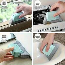 Multi-Functional Window Cleaning Set With Plastic Handle And 8 Washable Sponge Pads, Suitable For Living Room, Bedroom, Bathroom And Kitchen, Essential Home Cleaning Tool - C-White - View 3