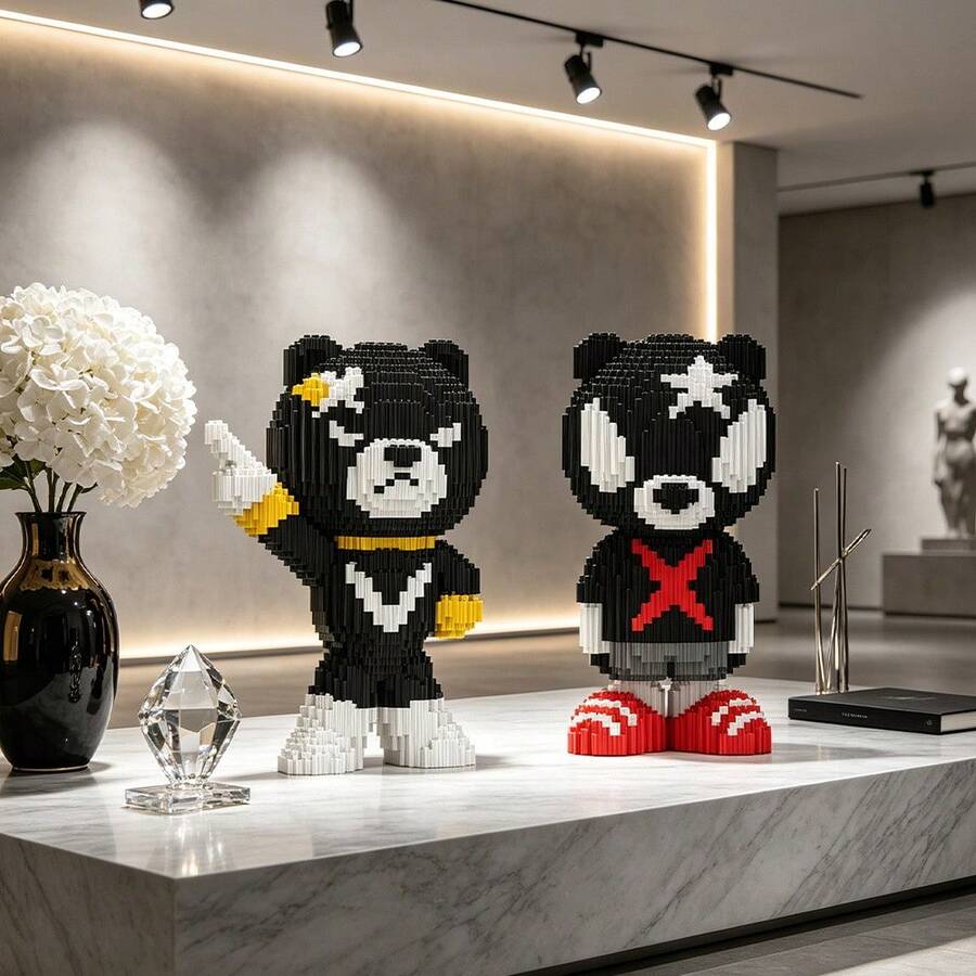 Kit de 5000 piezas de bloques de construcción de micro partículas con diseño de oso negro, gran figura de oso ensamblada DIY, adorno decorativo estético para la habitación, juguete antiestrés, regalo perfecto de cumpleaños y vacaciones para adolescentes y adultos, decoración de escritorio para dormitorio y sala de estar - Multicolor - Ver 1