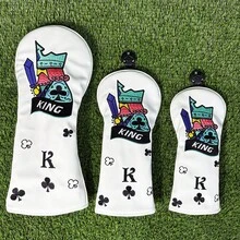 Sarung Kepala Stik Golf Vintage Poker Club King, Desain Kartu Menarik, Hadiah Unik dan Menarik Perhatian, Aksesori Golf - Putih - View 3