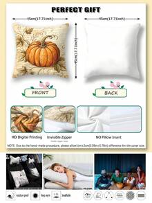 4pcs,Autumn Pumpkin Letter Set Pillow Covers,Harvest Thanksgiving Warm Orange Home Cushion,Home Decor,Thanksgiving Farmhouse Style Decorative Pillow Covers,Zipper Closure,Multiple Patterns Available,Suitable For Various Room Types - Multicolor - View 5