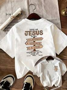 Camiseta de manga corta para mujer, suave y reconfortante, de fe cristiana, 100% algodón, para padres e hijos, con estampado de la Escritura de Jesús en portugués, transpirable y casual para - Blanco - Ver 1