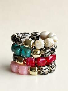 1pc Leopard Print Chunky Women's Bracelet, Marble Pattern Resin Beads Elastic Stretch Style, Exaggerated Animal Print Lightweight Stackable Bangle, Unique Gift - Leopard Print Mixed With Multiple Colors - View 11