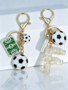 2 piezas Colgante de llavero personalizado con letra de fútbol - Blanco - Ver 7