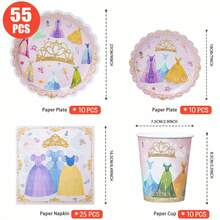 Set Peralatan Makan Pesta Ulang Tahun Putri 100/55/25/10pcs, Piring Kertas Sekali Pakai 7/9 Inci Tema Putri untuk Dekorasi Pesta Ulang Tahun, Gelas Kertas Sekali Pakai dan Serbet, Cocok untuk Pesta, Set Peralatan Makan Dongeng Manis, Piring Dessert, Serbet, dan Gelas. - MultiWarna - View 7