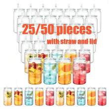 25/50pcs, 16oz Single-Layer Clear Plastic Cups With Straw And Lid. Portable, Durable, And Reusable Coffee Cups, Camping Mugs, Juice Bottles. Suitable For Weddings, Parties, Office, Everyday Use, Teacher's Day, Mother's Day, And Graduation Season. - 透明/25pcs - 查看 1
