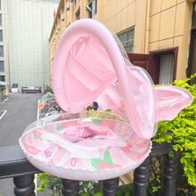 嬰兒游泳圈附可拆式遮陽篷，充氣式坐式游泳浮圈，適合幼兒嬰兒，適用於泳池、浴缸、海灘、派對，夏季玩具 - 粉色 - 查看 10