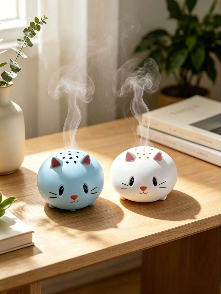 A New White And Blue Cartoon Cat Mosquito Coil Holder | A Heat-Resistant Mosquito Coil Storage Box With Dust Collector For Home Bedroom And Living Room - Multicolor - View 1