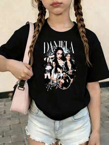 KATSEYE Printed Summer T-Shirts, Vintage Y2K Hip Hop Style, Short Sleeve T-Shirt, Summer Clothes For Girls, Toddler Girls' Clothes, Teen Clothes, Kids' Clothes - 紅白色 - 查看 1