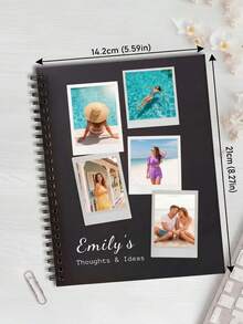 1pc Custom Collage Spiral Notebook,Personalized Photo And Text Black Cover Journal, Custom Notebook For Graduation Gift Travel Diary Daily Notes,Graduation Travel Couple Memory Gift - Multicolor - View 6