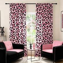 2pcs Purple Pink Leopard Print Lightweight Semi-Sheer Curtains, 90GSM Semi-Sheer Privacy Protection, Rod Pocket Installation, Quick Dry Fade-Resistant, Lightweight Washable, Suitable For Home, Room, Kitchen Decor And Space Partition - Multicolor - View 2
