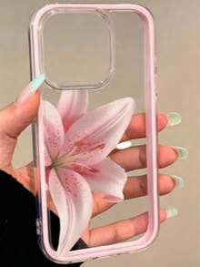 1pc Pink Lily Large Flower Pattern Personalized Pink Frame 2-In-1 Transparent Full Coverage TPU Shockproof Fashion Phone Case Compatible With IPhone 11 12 13 14 15 16 17 Pro Max/Plus A56/55/54/53/52/51 S26/25/24/23/22/21 Ultra Series Exquisite Gift (International Version Not Local Version) - Pink - View 2