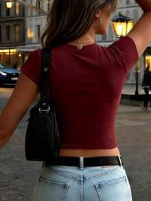 stado y manga corta, moda de temporada, corte cómodo, estilo clásico y versátil, elegante y sencillo, adecuada para todas las estaciones, para entusiastas de la moda, lavable a máquina. 63IS - Burdeos - Ver 2