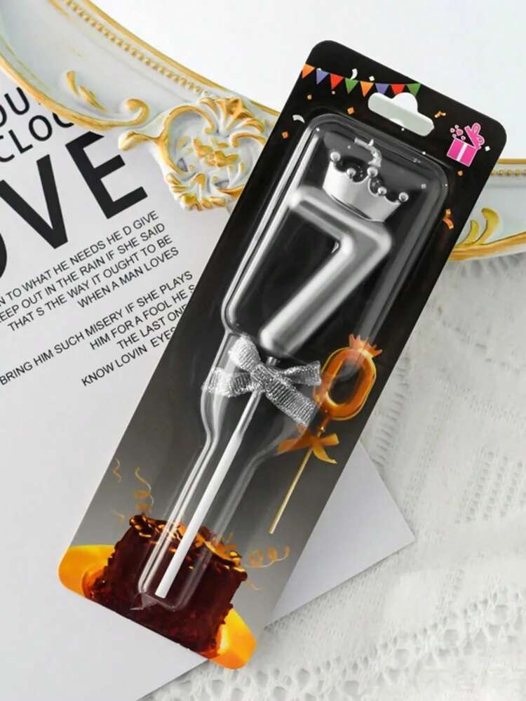 3D Crown Bow 0-9 Number Candles, Birthday Cake Candles, Birthday Party Decorative Candles - Silver - View 15