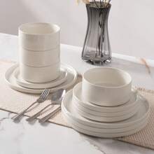 Richmount Dinner Set For 4/6, 12/18 Pieces Modern Porcelain Plates And Bowls Set, Dinnerware Sets Chip Resistant, Microwave & Dishwasher, Ceramic Dish Set Service For 4/6 - White - View 7