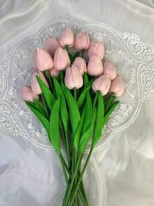 鬱金香仿真花 逼真觸感 居家裝飾花 婚禮裝飾花束 柔軟觸感鬱金香 母日禮物 - 糖果粉 - 查看 5