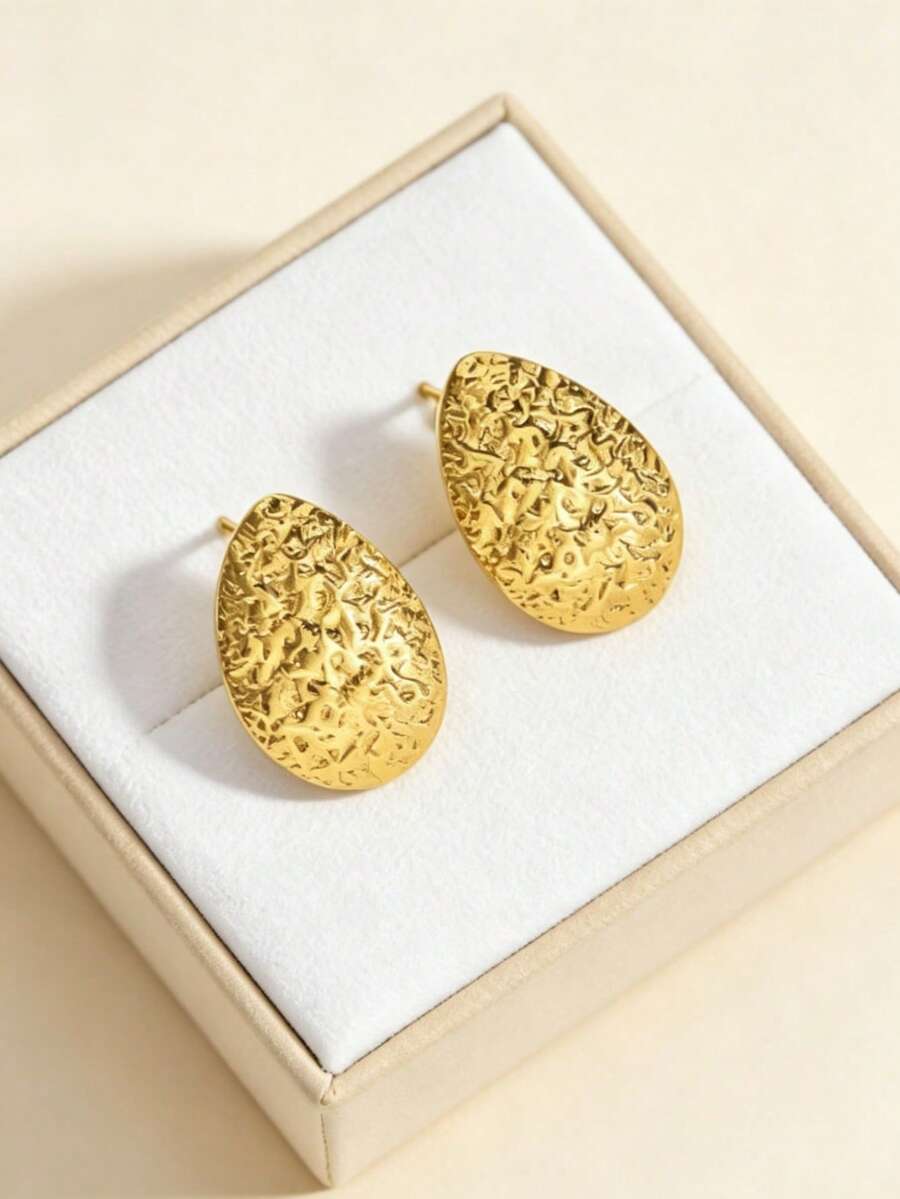 YUNCHUN 1對金色不鏽鋼水滴耳環，適合日常通勤、度假、派對穿著 - 金色 - 查看 1