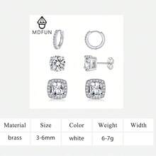 MDFUN 3對女款耳環套組 14K白金鍍鋯石耳環，包含圓環耳環、垂墜耳環與耳釘 - 方形 - 查看 10