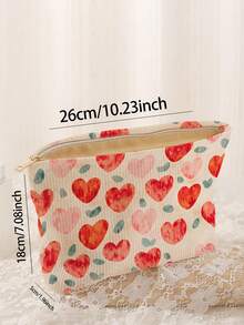 1 pieza Bolsa de almacenamiento de cosméticos portátil con estampado de corazón, impresión de doble cara, bolsa de maquillaje con cremallera para viajes, organizador multifuncional de artículos de tocador - Multicolor - Ver 3