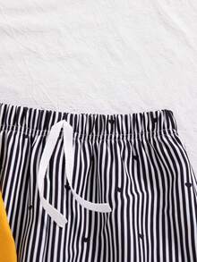 Setelan Kasual 2 Potong untuk Anak Perempuan, Atasan Lengan Panjang Leher Bulat Motif Hati Hitam dan Celana Panjang Lurus Motif Hati Garis-garis dengan Tali Serut, Musim Semi/Gugur - Kuning - View 8
