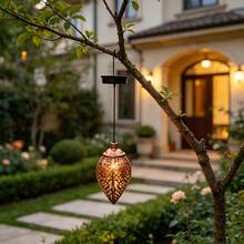 1pc Solar Powered Iron Water Drop Lantern - Waterproof, Create Beautiful Night Atmosphere For Your Garden - Outdoor Lighting - 銅色 - 查看 7