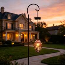 1pc Solar Powered Iron Water Drop Lantern - Waterproof, Create Beautiful Night Atmosphere For Your Garden - Outdoor Lighting - 銅色 - 查看 5