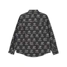 Adidas 男士經典舒適印花運動休閒長袖翻領襯衫，春秋款，JN1663 - 中牛仔黑/白 - 查看 2