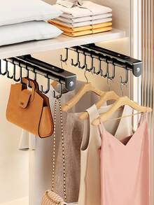 Expandable Rail Hook Rack, Kitchen Utensil Storage Rack, Coat & Hat Hanging Rack (No-Drill Under-Cabinet Hanging Organizer With Sliding Hooks, Rust-Proof Kitchen Utensil Rack, Suitable For Cabinets, Wardrobes, Balconies And Entryways) - View 5