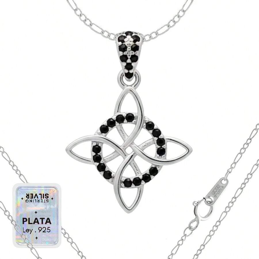 925 Sterling Silver Chain With Witch's Knot Pendant For Women - 黑色 - 查看 1