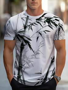Men's Bamboo Rayon Print T-Shirt - Quick-Drying And Breathable Full-Body Bamboo Rayon Design, Lightweight Polyester Crew Neck T-Shirt Suitable For E - Hitam - View 1