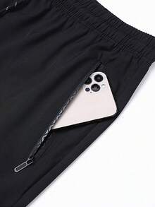 Men's Plus Size Lightweight Casual Sports Pants, Summer, Drawstring Pocket Zipper Design - Black - View 5