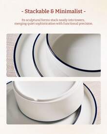 Richmount Dinner Set For 4/6, 12/18 Pieces Modern Porcelain Plates And Bowls Set, Dinnerware Sets Chip Resistant, Microwave & Dishwasher, Ceramic Dish Set Service For 4/6 - White and Blue - View 5