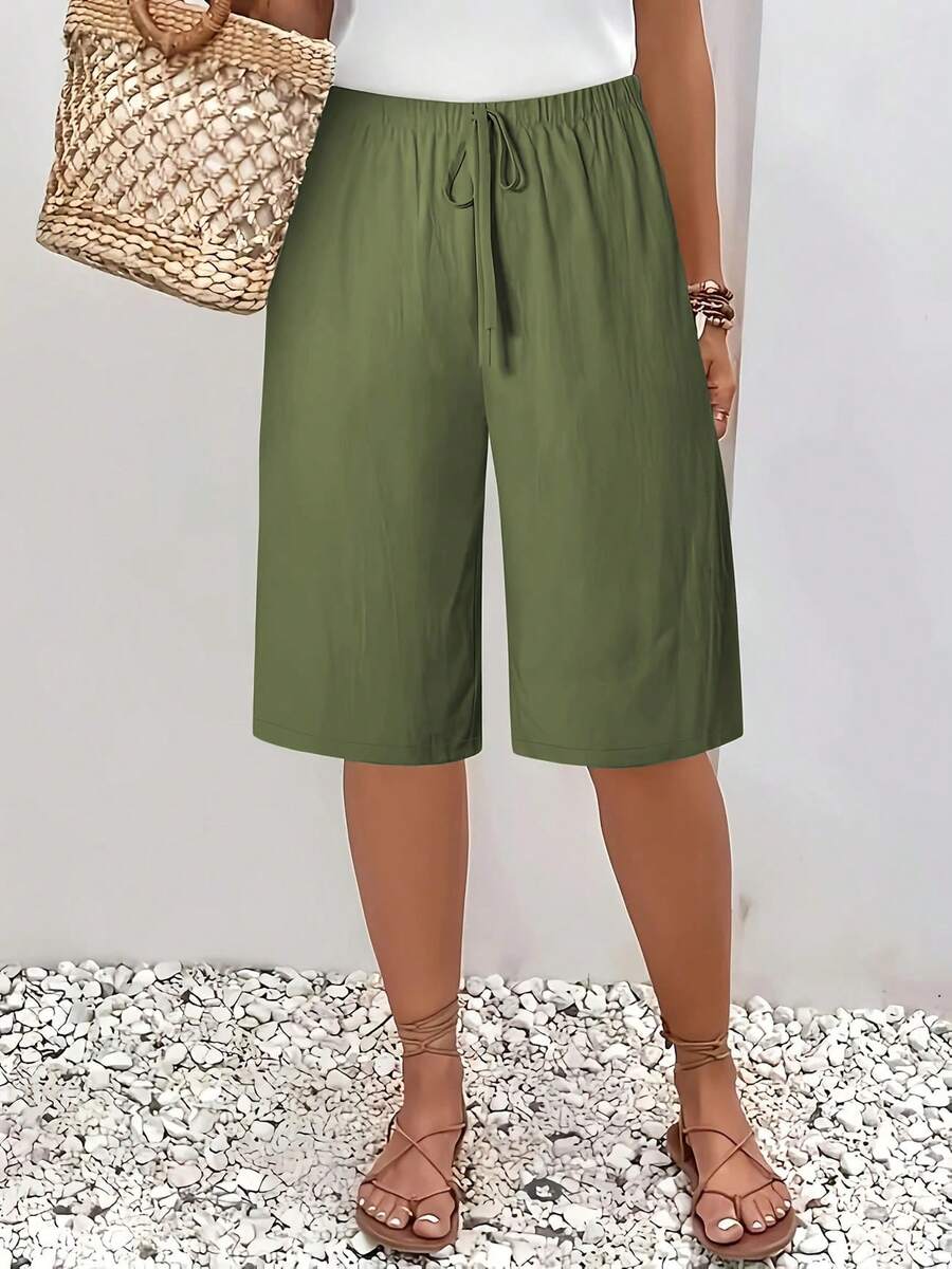 Fashionable Casual Shorts For Women, Mid-Length And Solid Color - Army Green - View 1